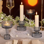 Candlestick Holders Bulk, 6 Pcs Blue Combination Candle Holders Set, Crystal Candle Holders for Wedding, Table Centerpiece, Home Decoration