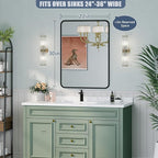Black Bathroom Mirror for Over Sink - 22×30 Rectangle Bathroom Vanity Mirror Wall Mounted with Matte Aluminum Frame & Rounded Corners, Shatterproof Tempered-Glass, Horizontal/Vertical
