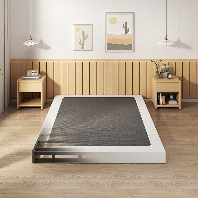EMODA King Size Box Spring 4 Inch Heavy Duty Bed Base Metal Mattress Foundation with Fabric Cover, 3000LBS Max Weight Capacity, Noise Free, Easy Assembly