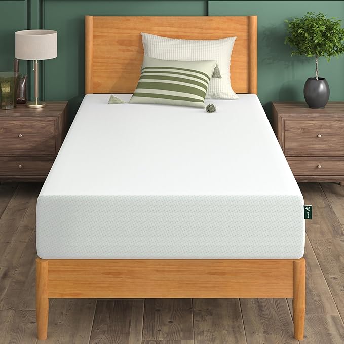ZINUS 10 Inch Green Tea Memory Foam Mattress, Twin, Fiberglass Free, Patented Custom Contour Support, Sturdy Base Foam, CertiPUR-US Certified, Mattress in A Box, White