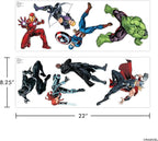 Marvel The Avengers Wall Decals – Set of 8 Hulk Iron Man Captain America Black Panther Removable Vinyl Stickers for Kids Bedroom Playroom Bathroom - Peel and Stick Room Décor
