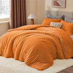 BEDELITE Fleece Full Comforter Set -Super Soft & Warm Fluffy Burnt Orange Bedding, Luxury Fuzzy Heavy Bed Set for Winter with 2 Pillow Cases