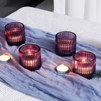 VOHO Large Votive Candle Holders for Table Centerpiece, 6pcs Purple Glass Ribbed Candle Holder for Halloween Decorations, Vintage Tealight Candle Holder for Baby Shower/Easter/Diwali(2.75"W x 2.56"H)