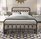 YALAXON Vintage Sturdy Full Size Metal Bed Frame with Headboard and Footboard Basic Bed Frame No Box Spring Needed，Antique Brown