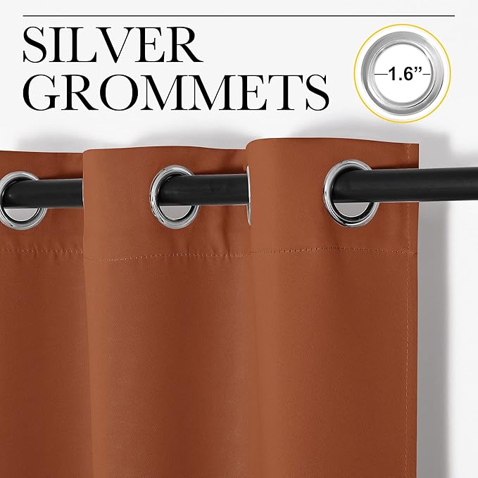 NICETOWN Halloween Room Darkening Drapes for Nursery - Light Blocking Curtain Panels for Bedroom Girl Room, Soft Fabric Window Treatment (Burnt Orange, 42 inches Width by 90 inches Length, 1 Pair)