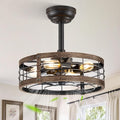 LEDIARY 16.5 Inch Caged Ceiling Fan with Light, Fandelier Farmhouse Ceiling Fan with Remote, Small Bladeless Fan Lights Ceiling Fixtures for Kitchen, Bedroom, Outdoor-Black and Gold