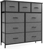 OLIXIS Dresser for Bedroom, 9 Storage Drawers, Wide Fabric Closet Chests Organizer Tower Furniture, TV Stand with Wooden Top Metal Frame for Clothes, Living Room, Hallway, Entryway, Classic Grey