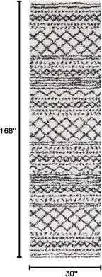 SAFAVIEH Arizona Shag Collection Runner - 2'6" x 14', Ivory & Black, Moroccan Design, Non-Shedding & Easy Care, 1.6-inch Thick, Ideal for The Living Room, Dining, Bedroom (ASG741Z)