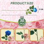 30 PCS Fake Blue Roses, Artificial Flowers Bulk Realistic Silk Faux Rose with Stems for Wedding Decorations Romantic Gifts Anniversary Celebration Bridal Bouquets DIY Floral Arrangement Home Decor