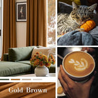 Lazzzy Velvet Blackout Curtains Thermal Insulated Room Window Drapes Super Soft Luxury Curtains for Living Room Bedroom Rod Pocket 2 Panels, Gold Brown, 42" W x 96" L