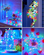 Battery Operated Fairy Lights, 10Feet 120LEDs Firecracker String Lights Waterproof Silver Wire Starry Firefly Lights for DIY Wreath Home Weeding Indoor Outdoor Christmas Decorations, Multicolor