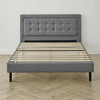 DeCoro Mornington 2.0 Upholstered Platform Bed | Headboard and Metal Frame with Wood Slat Support, Grey, King Size