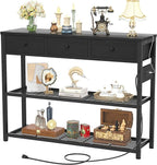 Ecopriso 47'' Entryway Table with Outlets and USB Ports, Console Table with 3 Drawers, Sofa Table Narrow Long with Storage Shelves for Living Room, Couch, Hallway, Foyer, Kitchen Counter, Black