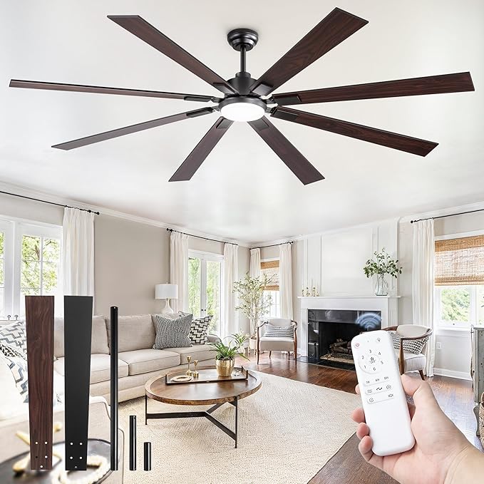 ZMISHIBO 80 inch Large Ceiling Fans with Lights and Remote, Indoor/Outdoor Black Modern Ceiling Fan for Kitchen Living Room Patio, 6 Speed Reversible Quiet DC Motor, 3 CCT, Dual Finish 8 Blades