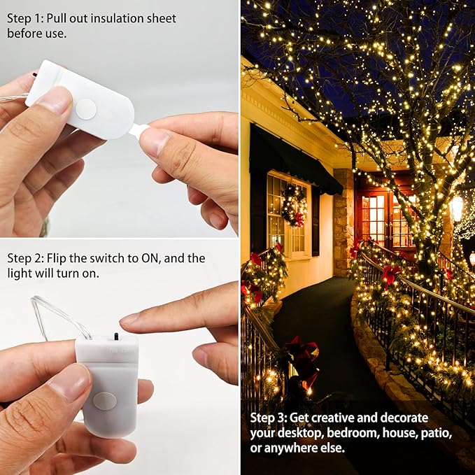 16 Pack 10 ft 30 LED Fairy Lights Battery Operated Waterproof Silver Wire Mini String Lights Firefly Starry Moon Lights for DIY Crafts Wedding Party Bedroom Table Centerpieces Christmas(Warm White)