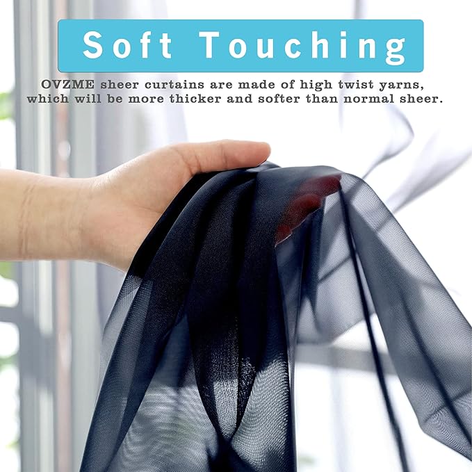 OVZME Navy Blue Sheer Curtains 2 Panel Sets 84" Inch Length - Transparent Light Weight Window Treatment Panels for Study Room/Living Room/Bedroom, Navy Blue, Per Panel W42 X L84 inches, 1 Pair