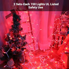 Brizled Red Christmas Lights, 300 ct 69.6ft Incandescent Christmas Lights plugin, Connectable 120V UL Certified Mini Xmas String Light for Halloween, Xmas, Indoor, Party, Porch Decor, White Wire