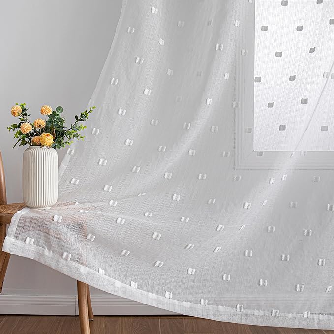 MYSKY HOME White Curtains for Bedroom 72 Inch Length Long Sheer Curtains for Kids Room Nursery Curtains with White Patched Design Rod Pocket Privacy Window Drapes Dining Room 52" x 72" 2 Panels