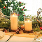 Set of 2 Hurricane Candle Holders with Wood Base & Glass Cylinder (4.2x5.9” & 4.6x7.8”) – Rustic Wooden Candle Holders for Home Decor, Weddings, Table Centerpieces