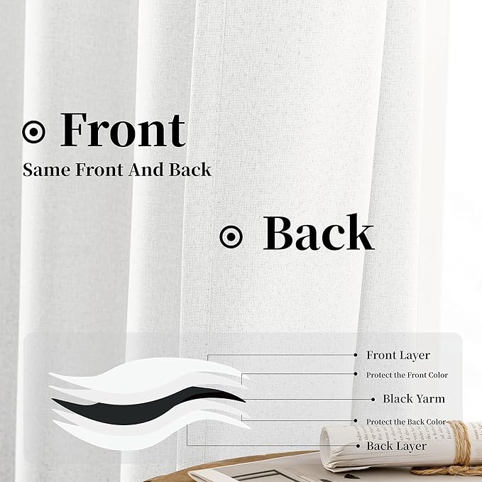 KangBang Pure White Blackout Curtains 84 Inch Length, Faux Linen Room Darkening Curtains for Bedroom Living Room, Back Tab Loop Pocket Pleated Light Blocking Drapes, 52Wx84L, 2Pcs