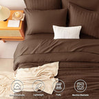CozyLux King Size Comforter Set Brown Seersucker 7 Pieces Bed in a Bag King Comforter Set with Sheets, Luxury Soft Bedding Set with Down Alternative Comforter, Sheets, Pillowcases & Shams All Seasons