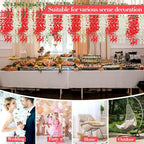 Giegxin 24 Pcs Artificial Wisteria Hanging Flowers 3.6 ft Artificial Fake Wisteria Vine Rattan Hanging Garland Silk Flowers String for Wall Home Wedding Party Greenery Decorations (Dark Red,White)