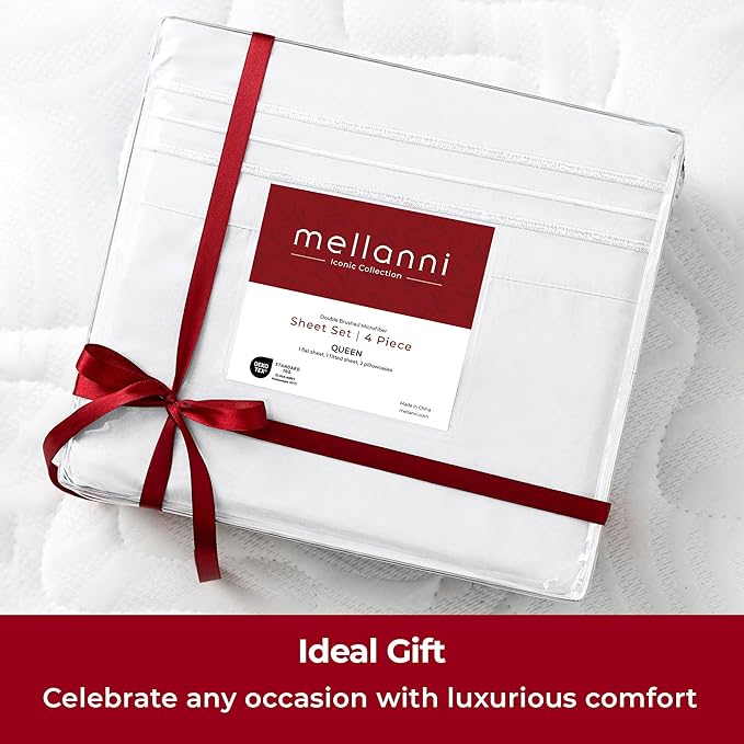 Mellanni Extra Deep California King Sheets - 4 PC Iconic Collection Bedding - Hotel Luxury, Ultra Soft, Cooling Bed Sheets - Wrinkle, Fade, Stain Resistant (Cal King, White)