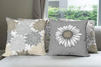 Ambesonne Floral Throw Pillow Cushion Case Pack of 4, Flower Petals Modern Color Palette Chamomile Peony Dahlia and Sunflower Print, Modern Accent Double-Sided Digital Printing, 16", Slate Brown Grey