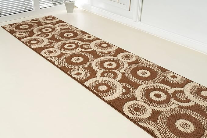 Custom Length Cut to Size Modern Farmhouse Carpet Runner Rug for Hallways, Non Slip Rubber Backed, 31 inch Wide X Customized Length, Geo Brown, 31 inch X 22 feet