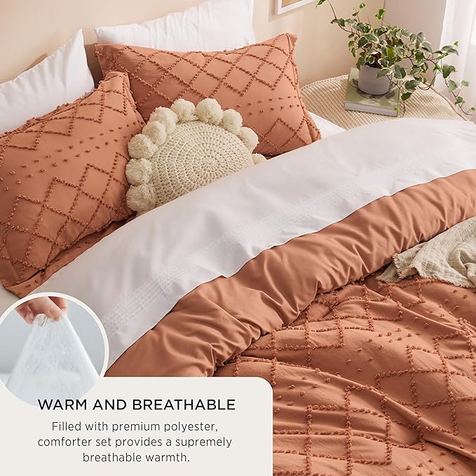 Bedsure California King Comforter Set - Pumpkin Comforter, Boho Tufted Shabby Chic Bedding for Kids, 3 Pieces Vintage Farmhouse Bed Set for All Seasons, Fluffy Soft Bedding with 2 Pillow Shams