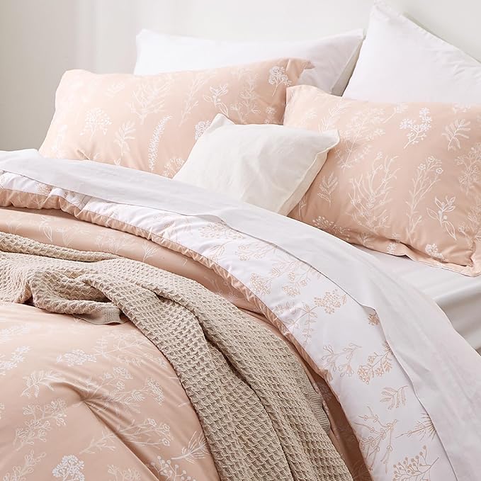 Bedsure Full Comforter Set - Dusty Rose Bed Set, 3 Pieces Cute Floral Bedding, 1 Soft Reversible Botanical Flowers Comforter and 2 Pillow Shams