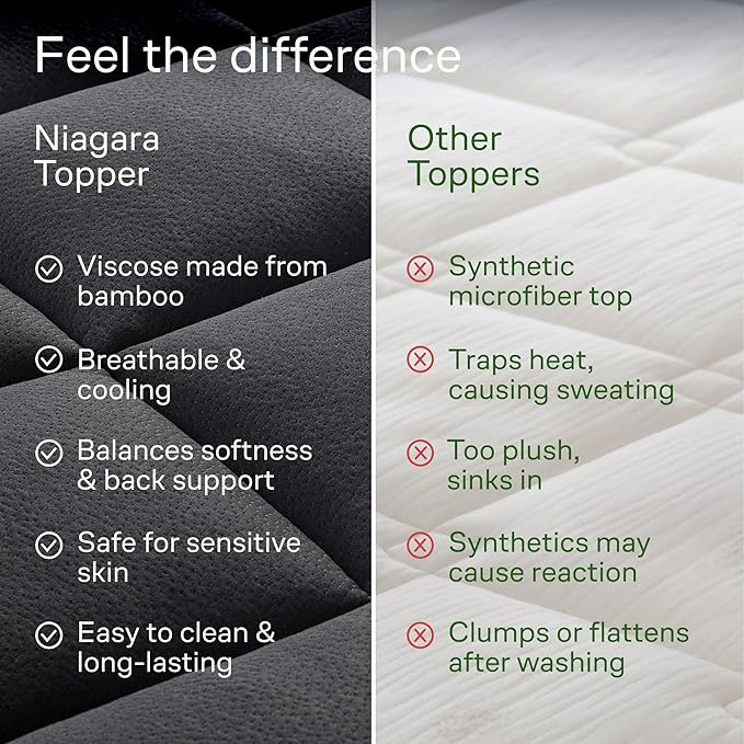 Ultra Soft King Size Mattress Topper - Viscose Made from Bamboo Pillow Top Mattress Pad for Back Pain Relief - Naturally Cooling for Hot Sleepers, Black