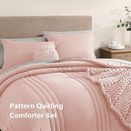 Monbix Full Comforter Set - 7 Pieces Light Pink Bed in a Bag Full Size Bedding Sets with Comforters, All Seasons Down Alternative Comforter with Sheets,Pillowcases & Shams
