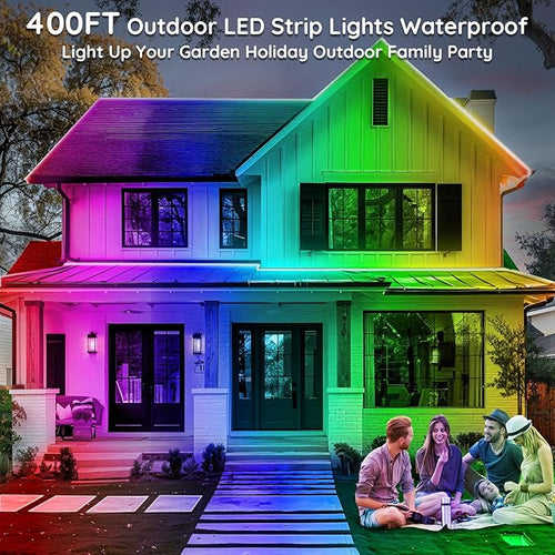 400ft Outdoor LED Strip Lights Waterproof,IP68 Outside Led Light Strips Waterproof with App and Remote,Music Sync RGB Exterior Led Rope Lights with Self Adhesive Back for Roof,Deck