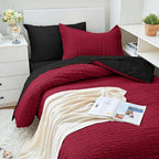 HYMOKEGE Red & Black Twin XL Comforter Set Seersucker 5 Pieces, All Season Luxury Bed in a Bag for Bedroom, Bedding Set with Comforter, Sheets, Pillowcase & Sham