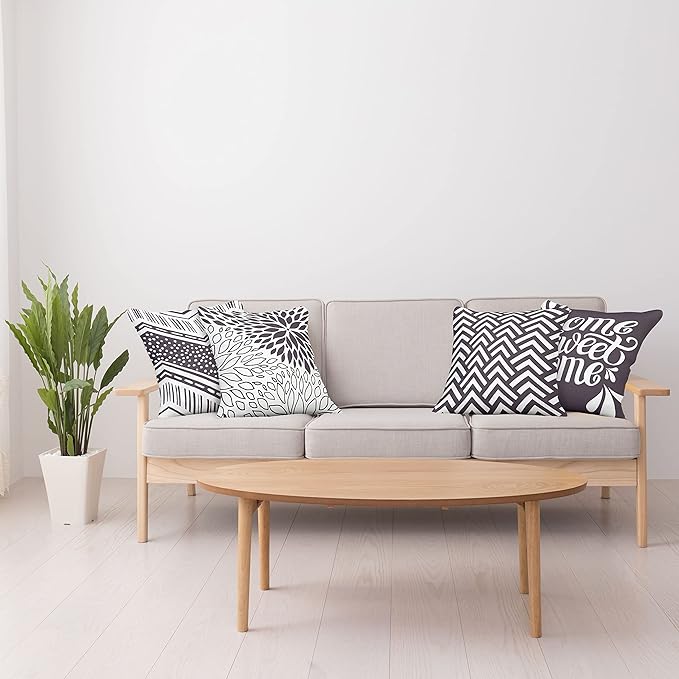 Ambesonne Geometric Throw Pillow Cushion Case Pack of 4, Home Phrase Minimal Zigzag Squama Dahlia Flower Petals Chevron Tribal, Modern Accent Double-Sided Digital Printing, 18", Dark Mauve and White