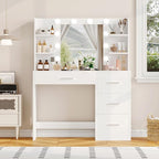 Irontar Vanity Desk, Makeup Vanity with 10 LED Lights & 4 Drawers, Brightness Adjustable, Dressing Table with 6 Open Storage, Makeup Table for Women, White WDT003W
