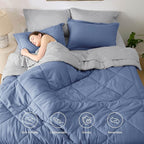 Bedsure King Size Comforter Set - 7 Pieces Reversible Infinity Blue Bedding, King Size Bed Set for All Seasons, Bed in a Bag with Down Alternative Comforter, Sheets, Pillowcases & Shams