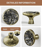 Flower Cabinet Pulls Handle Knob Drawer for Kitchen Dresser Wardrobe Bathroom and Cupboard One Hole Hardware Knobs for Girl Easy Installation Pack of 4 Retro Brass