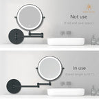 Rechargeable Wall Mounted Lighted Makeup Vanity Mirror 8 Inch Double Sided 1X 10X Magnifying Bathroom Mirror, 3 Color Lighting, Touch Screen Dimming, 360 Rotation Shaving Matte Black
