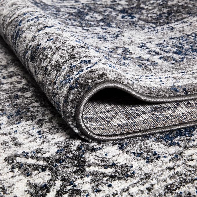 Keen Home Design Area Rugs - Non-Shedding, Thick Pile Abstract Rugs for Kitchen, Living Room, Bedroom, Dining Room, Entryway (Medallion Grey/Blue/Cream, 7'3'' x 10'2'')