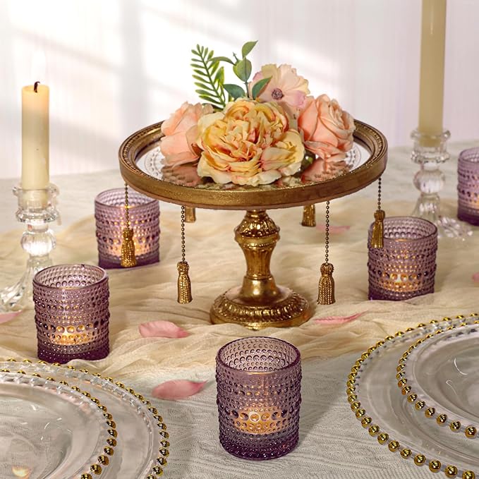 24 Pcs Votive Candle Holders, Purple Glass Holders Bulk for Table Centerpiece, Tea Lights Candle Holders for Wedding Shower, Party and Home Decor