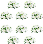 10Pcs Artificial Flower Ball Arrangement, 9.5" 15 Heads Wedding Roses Bouquet with Base Suitable for Parties Valentine's Day Wedding Centerpieces Flower Rack and Home Decor (White)