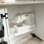 Sauder Miscellaneous Storage Sewing Cart, Drop-Leaf Craft Table, Sewing Table with Storage - Soft White Finish