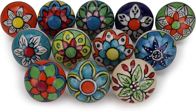 Cabinet Multicolor Assorted Ceramic Drawer Pull Handle Kitchen Cupboard Wardrobe Knob Boho Room Decorative Furniture Hardware Dresser Drawers Knobs-Pack of 6