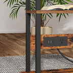 Narrow Side Table with Charging Station, 2 Set Skinny End Tables for Small Spaces, Sofa Beside-Table with Storage Shelf, Slim Nightstand with USB Ports Outlet, Couch Tables Rustic Brown UTBT003F2