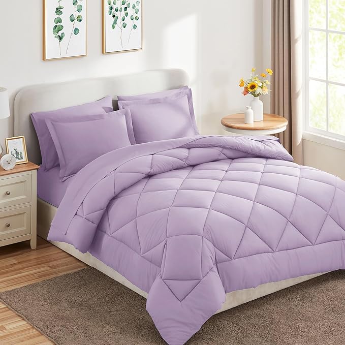 CozyLux Full Size Comforter Sets Light Purple - 7 Pieces Lavender Bed in a Bag Full, Luxury Soft Bed Set for All Seasons, Bedding Set with Down Alternative Comforter, Sheets, Pillowcases & Shams