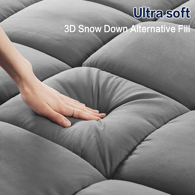 SOPAT Mattress Topper Twin Size Extra Thick Mattress Pad 8-21" Deep Pocket Soft Down Alternative Fill Mattress Protector Pillow Top Mattress Cover (39x75 Inches, Grey)
