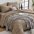 HEVUMYI Khaki Twin Comforter Set - 5-Piece All Season Bed in a Bag Twin, Ultra Soft Bedding Set with Comforter, Flat Sheet, Fitted Sheet, Pillowcases, Pillow Shams