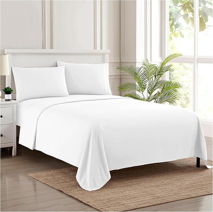 Twin Sheets - Breathable Luxury Sheets with Full Elastic & Secure Corner Straps Built In - 1800 Supreme Collection Extra Soft Deep Pocket Bedding Set, Sheet Set, Twin, White